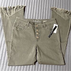 INC International Concepts Women's Olive Fringe Hem Jeans Size 8